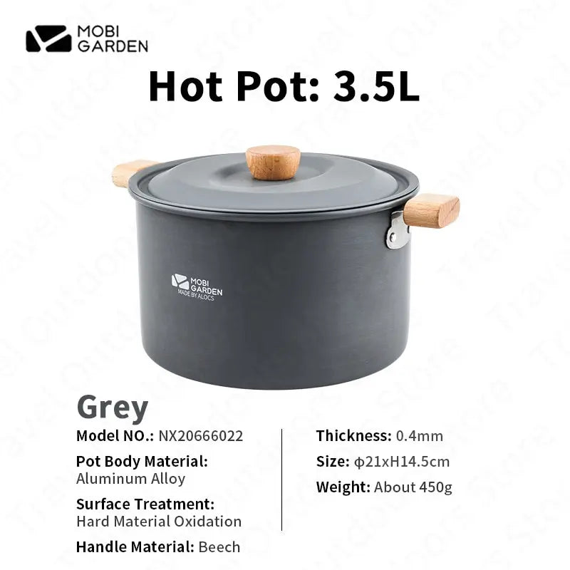 MOBI GARDEN Picnic Big Hot Pot Outdoor Family Party 3.5L Aluminum Plate Big Pot 450g Ultralight Camping Tableware Cooking Pot