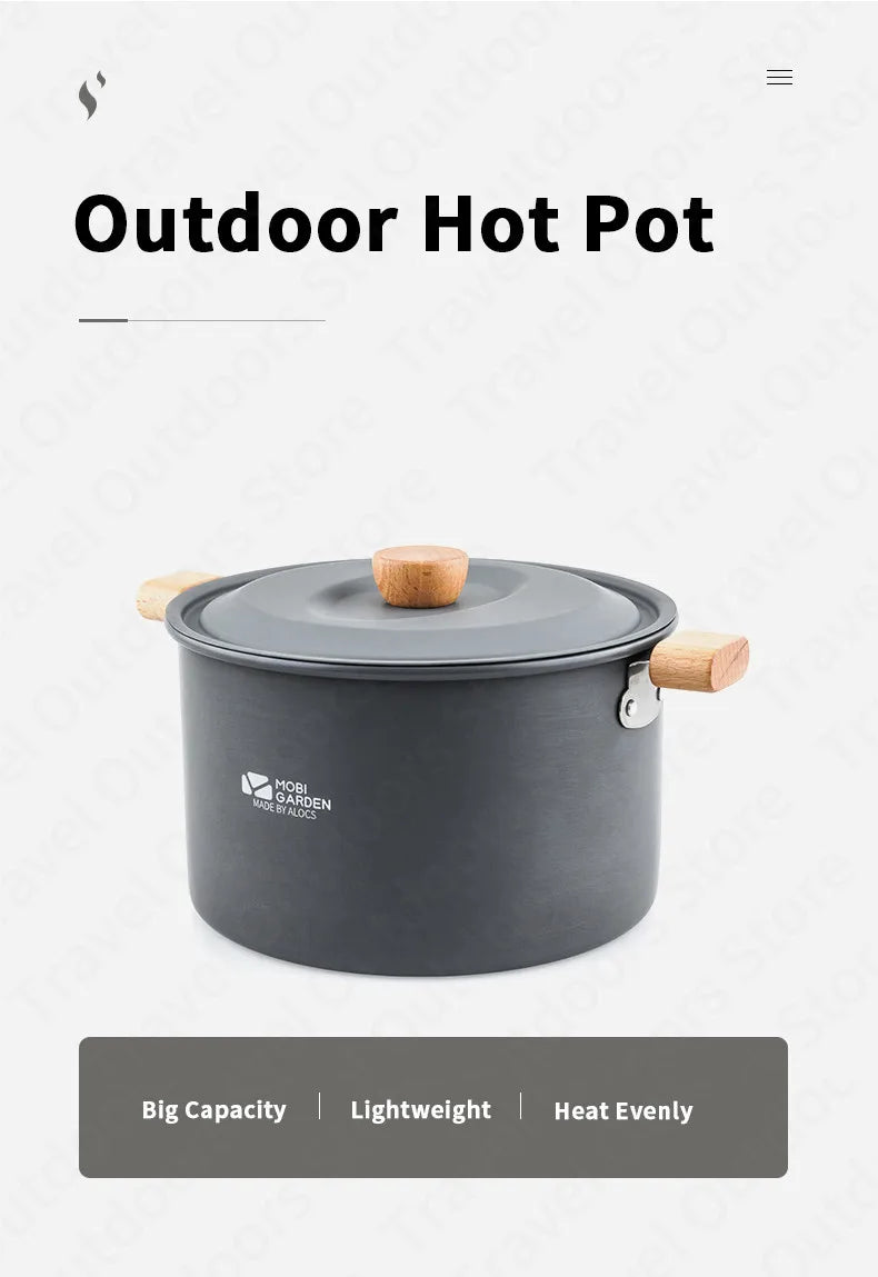 MOBI GARDEN Picnic Big Hot Pot Outdoor Family Party 3.5L Aluminum Plate Big Pot 450g Ultralight Camping Tableware Cooking Pot