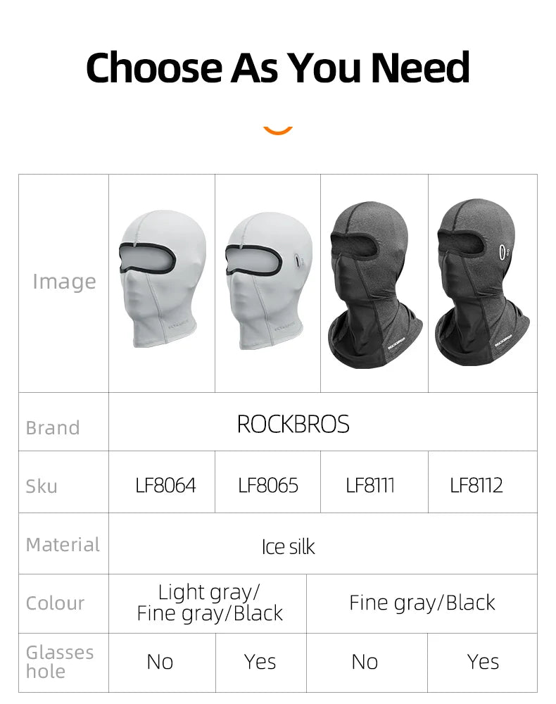 ROCKBROS Bike Mask Full Face Mask Summer Breathable Sun UV Protection Balaclava Glasses Hole Quick-Drying Tactical Balaclava