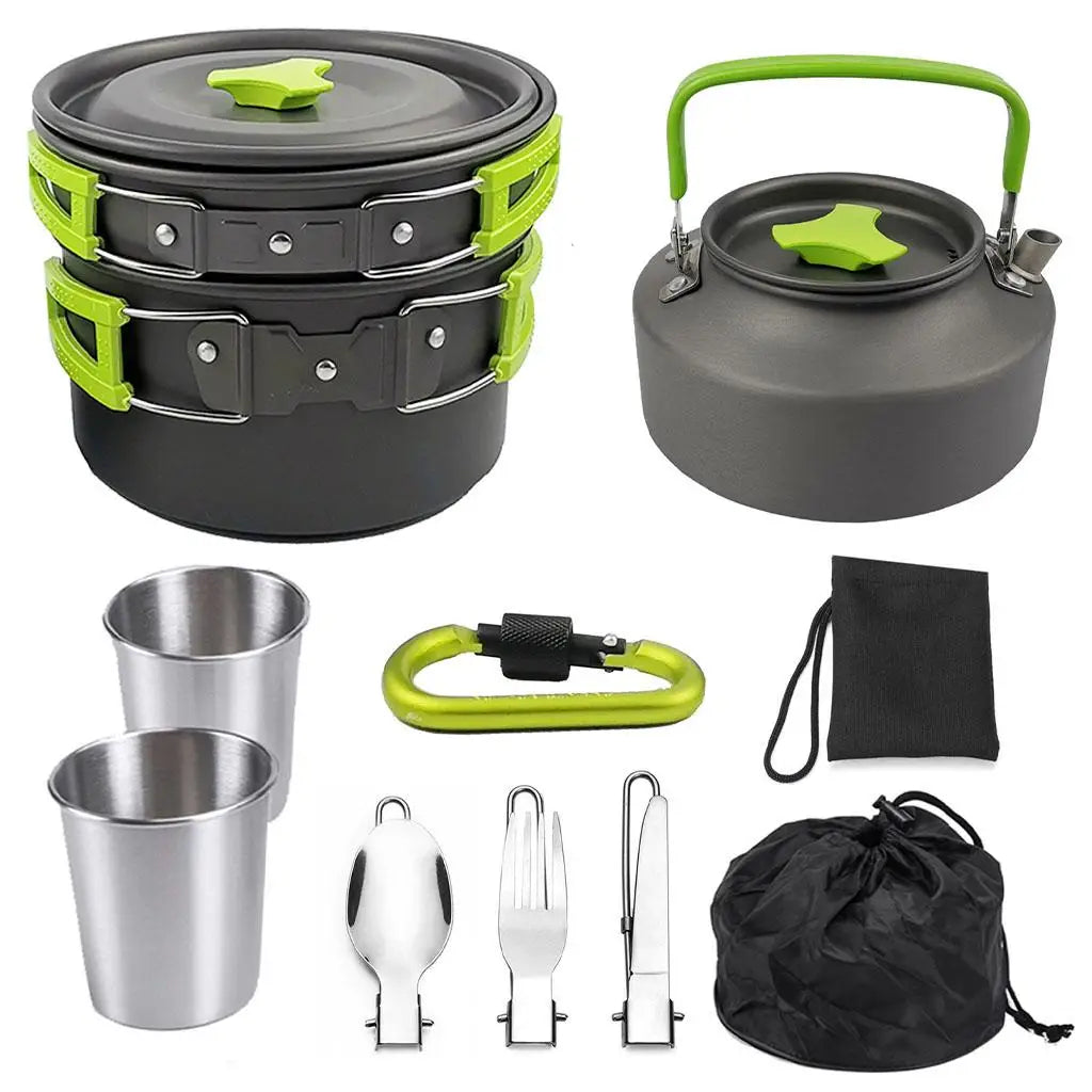 Camping Cookware Mess Kit Backpacking Gear & Hiking Outdoor Cooking Equipment , Lightweight, Compact, Durable pot pan Kettle