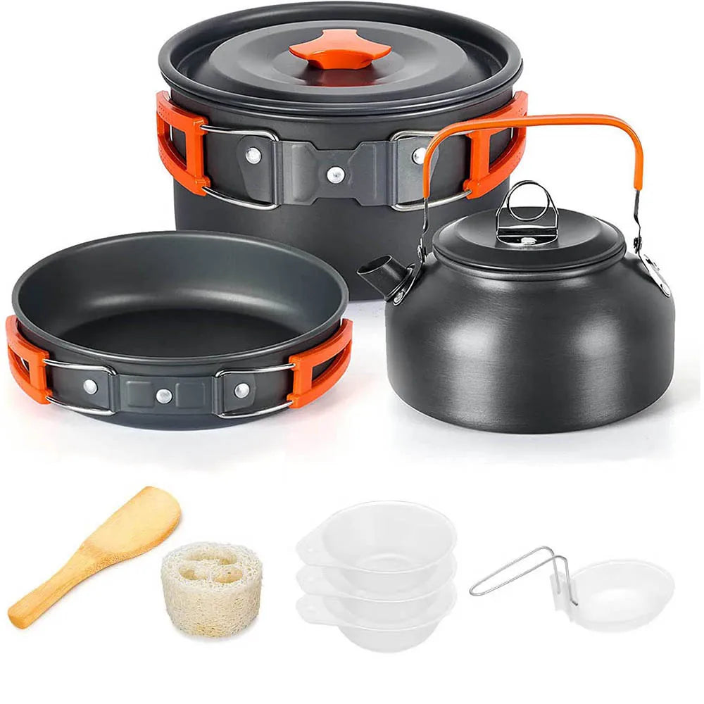 Camping Cooking Set Outdoor Aluminum Lightweight Equipment Camping Cookware Kit For Traveling Trekking Hiking Supplies