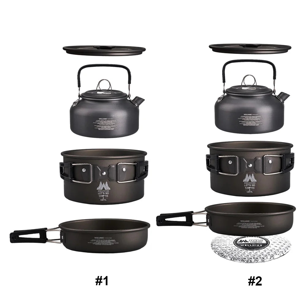 3Pcs/Set Camping Cookware Set Outdoor Pot Cooking Water Kettle Pan Set Portable Cookware Kit Tableware Hiking Picnic Equipment