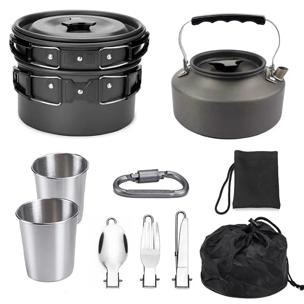 Camping Cookware Mess Kit Backpacking Gear & Hiking Outdoor Cooking Equipment , Lightweight, Compact, Durable pot pan Kettle