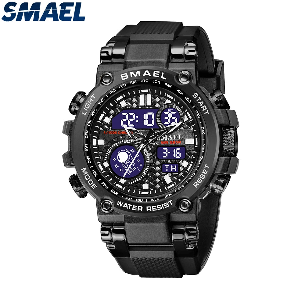 Tactical Digital Large dial Multi functional Alloy Dual Display Waterproof Men's Sports Electronic Watch