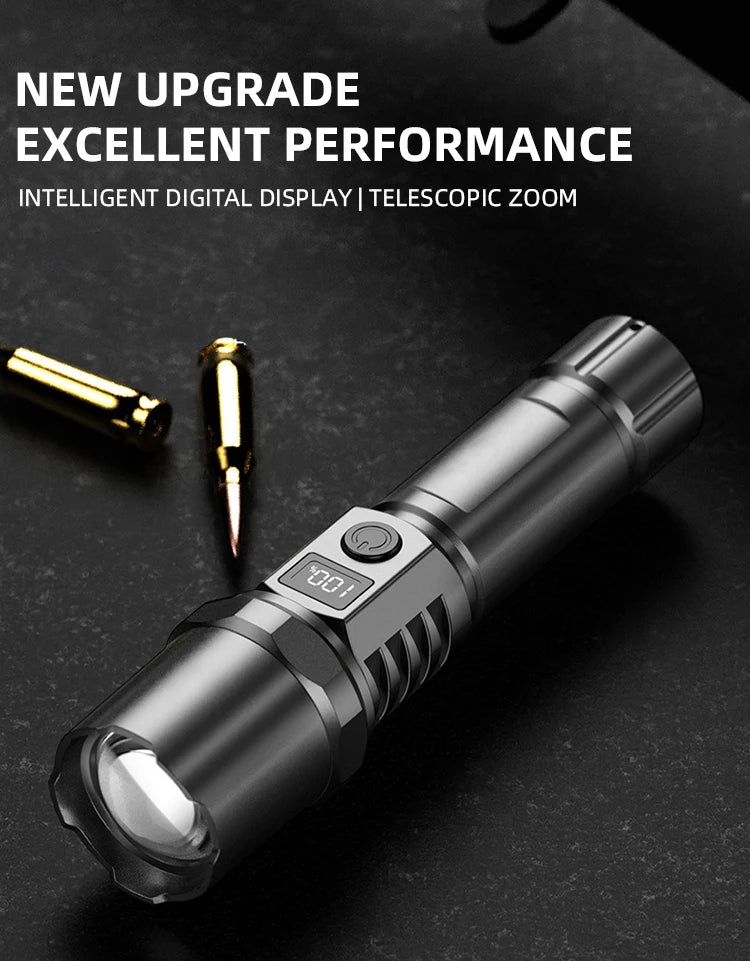 Multi-Functional Outdoor Bright LED RemoteTelescopic Zoom Flashlight, Plastic USB Rechargeable Flashlight