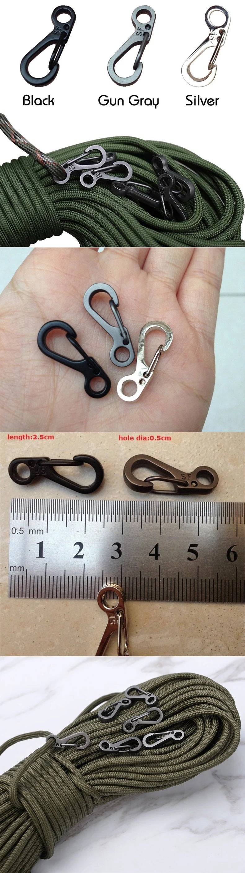 10Pcs/lot Mini Carabiner  Gear Hooks Key Chain Camping EDC Survival Climbing SF Spring Backpack Clasps Keychain