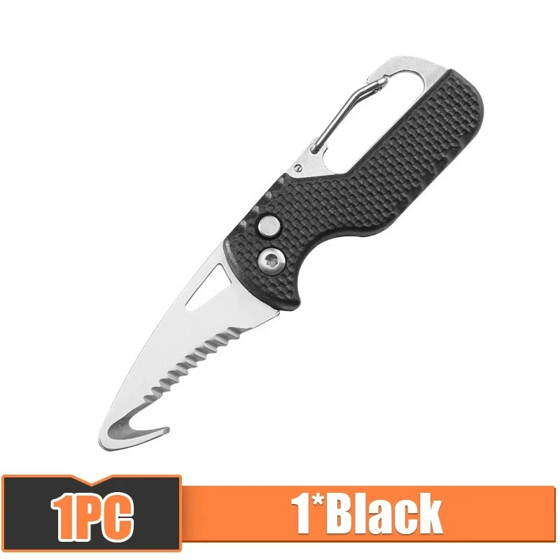 Portable Folding Knife Express Parcel Knife Stainless Serrated Hook Cutter Outdoor Camping Carry-on Survival Tool Box Opener