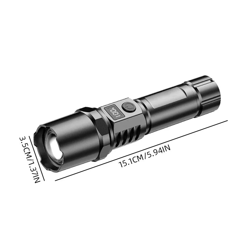 Multi-Functional Outdoor Bright LED RemoteTelescopic Zoom Flashlight, Plastic USB Rechargeable Flashlight