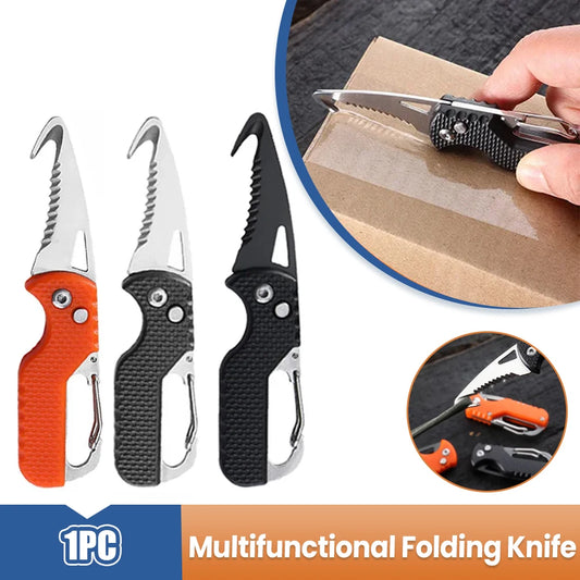 Portable Folding Knife Express Parcel Knife Stainless Serrated Hook Cutter Outdoor Camping Carry-on Survival Tool Box Opener