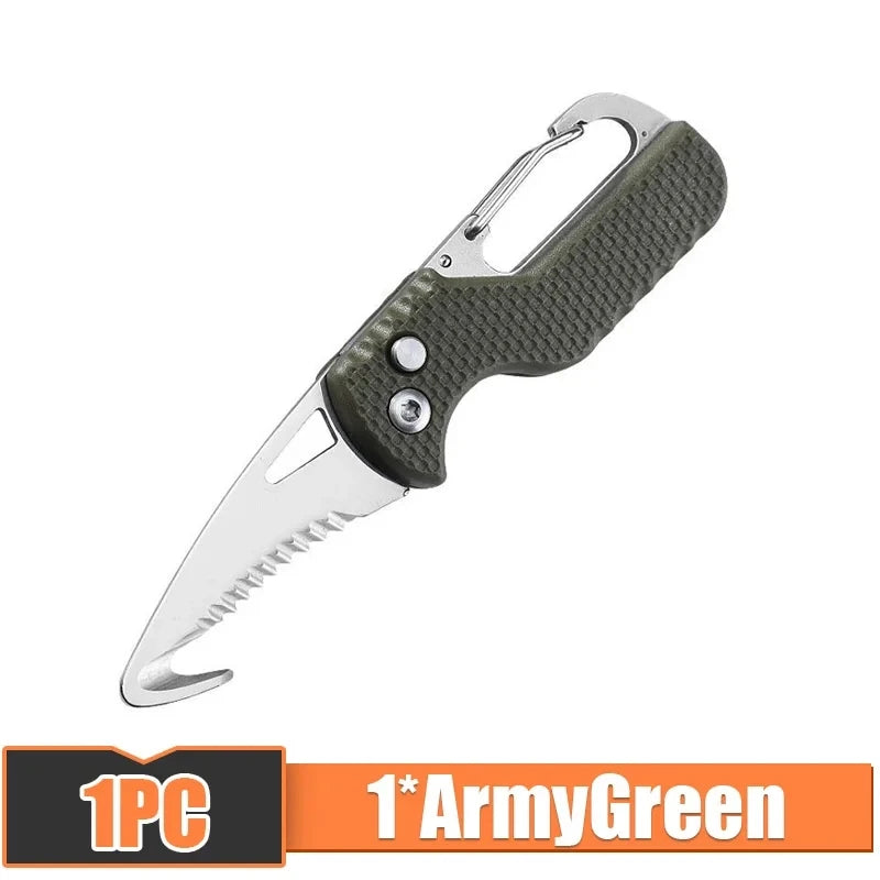 Portable Folding Knife Express Parcel Knife Stainless Serrated Hook Cutter Outdoor Camping Carry-on Survival Tool Box Opener