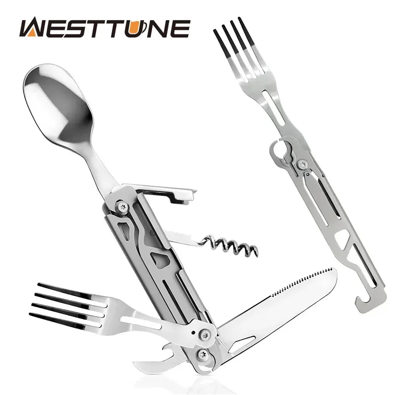 Folding Camping Cutlery Multi-function Portable Tableware Knife Spoon Fork Bottle Opener Can Opener Camping Equipment for Picnic