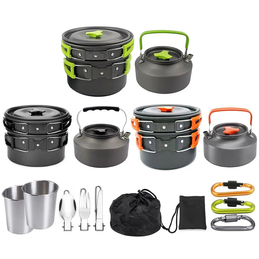 Camping Cookware Mess Kit Backpacking Gear & Hiking Outdoor Cooking Equipment , Lightweight, Compact, Durable pot pan Kettle