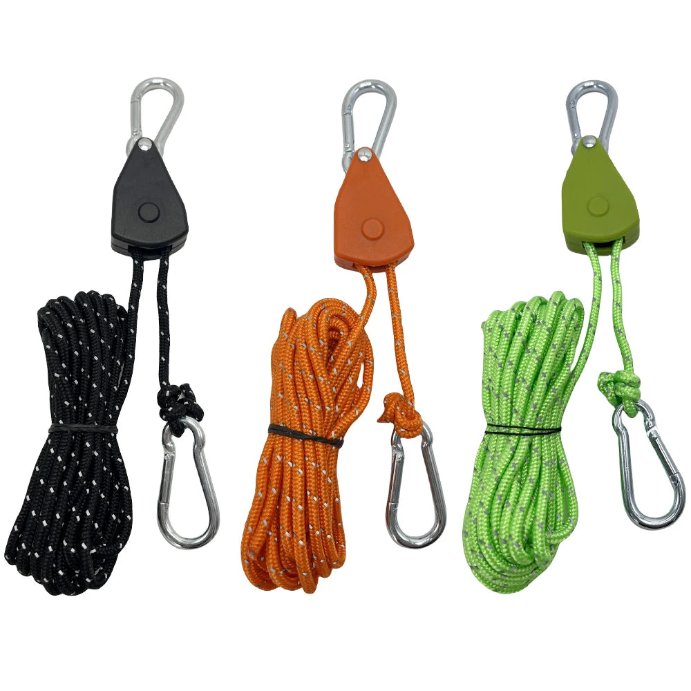 6Pcs 4mm Camping Tent Tie Down Rope Tightener Fastening Wind Rope Buckle Pulley Ratchet Hangers Awning Rope Hook Tie Down Strap