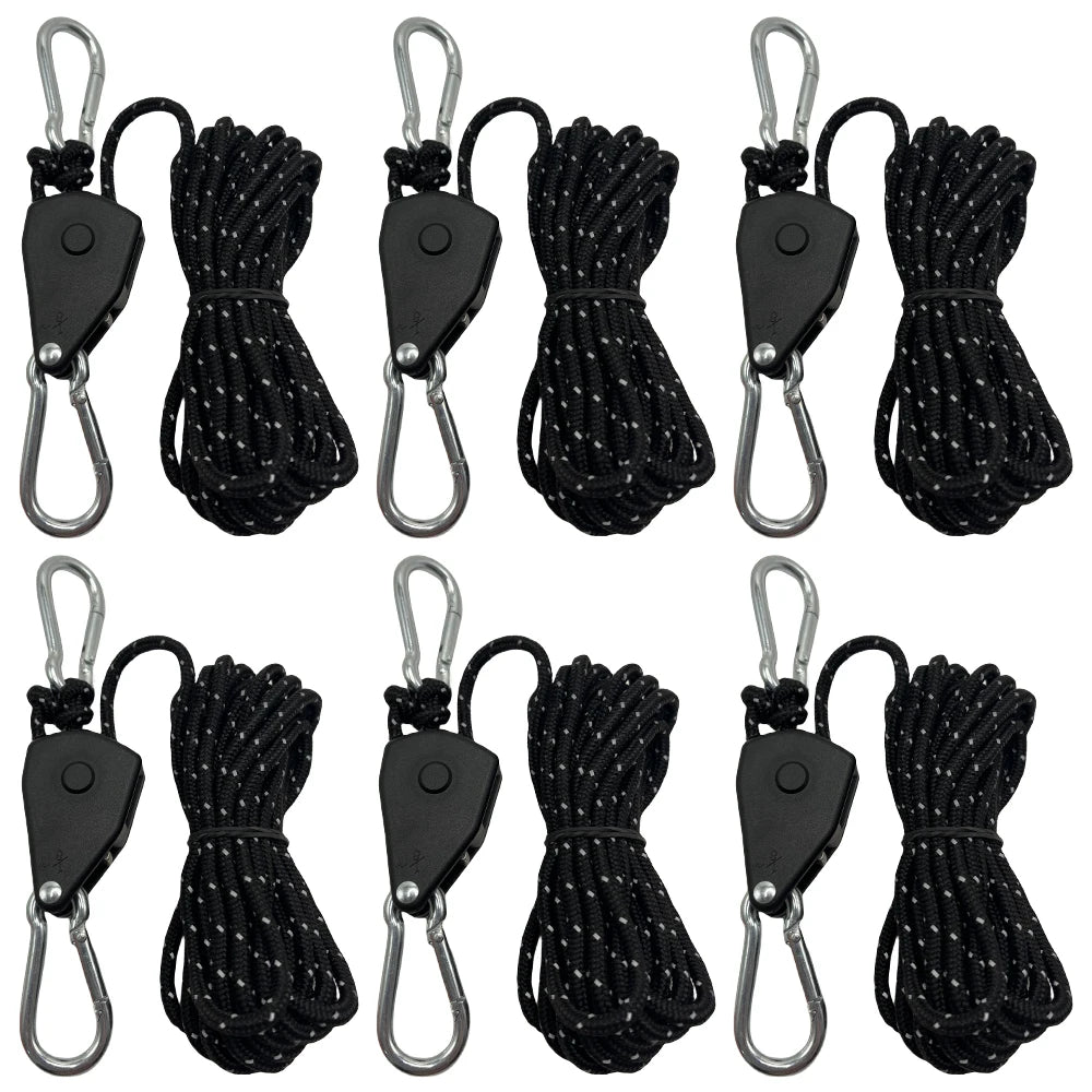 6Pcs 4mm Camping Tent Tie Down Rope Tightener Fastening Wind Rope Buckle Pulley Ratchet Hangers Awning Rope Hook Tie Down Strap