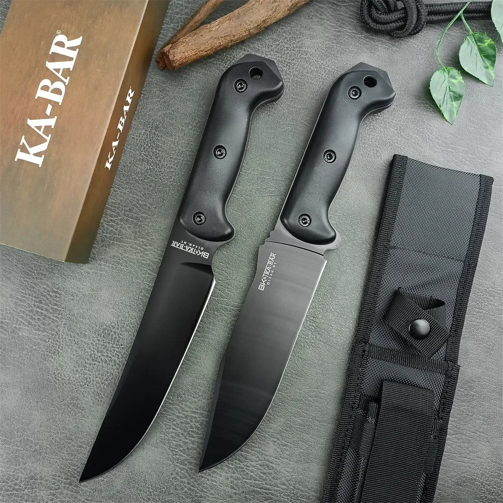 KA-BAR BK7/BK5 All Black Large Fixed Blade Knife 8Cr13Mov Blade Black GFN Handle Combat Utility Outdoor Military Survival Gear