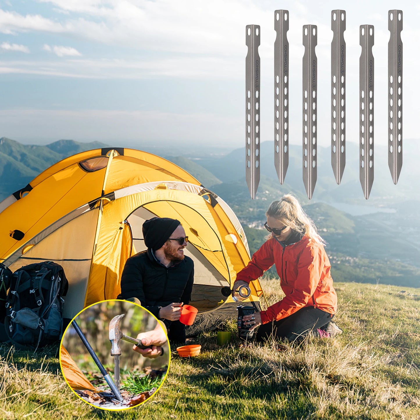 TOMSHOO 4/6 Pack 6.3 Inch Camping Tent Pegs Ultralight Windproof Titanium Tent Stakes Outdoor Camping Hiking Tent Pegs Nails