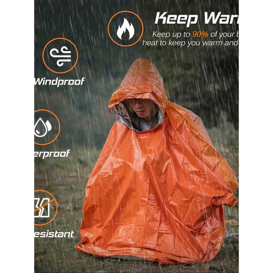 Emergency Rain Poncho Thermal Blanket Poncho Weather Proof Outdoor Survival Camping Gear Survival Gadgets