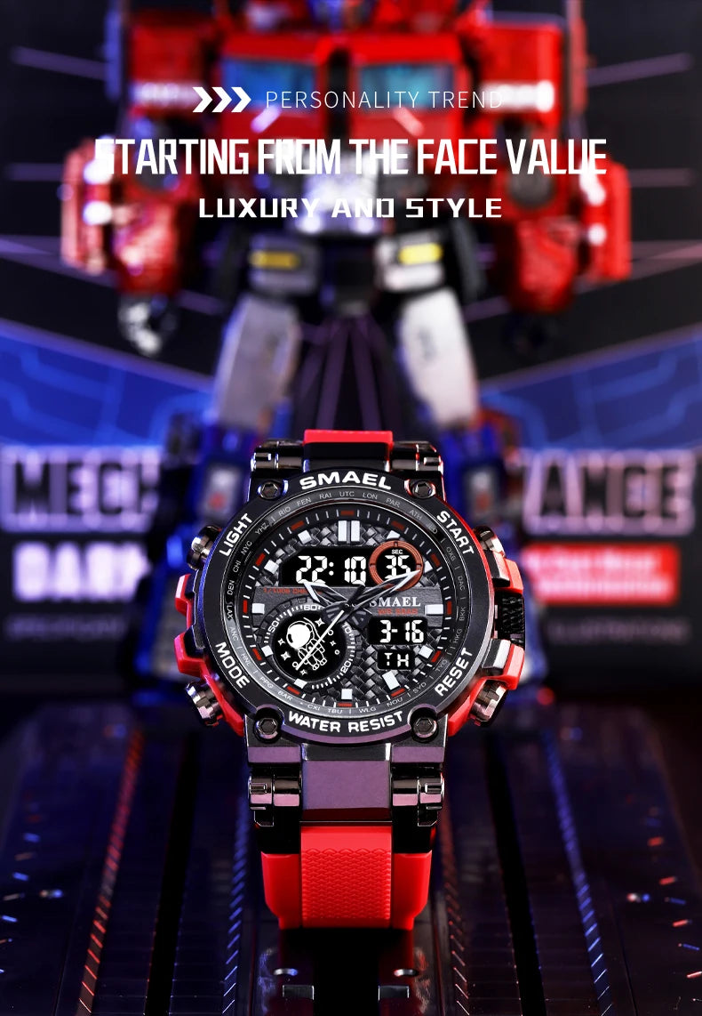 Tactical Digital Large dial Multi functional Alloy Dual Display Waterproof Men's Sports Electronic Watch