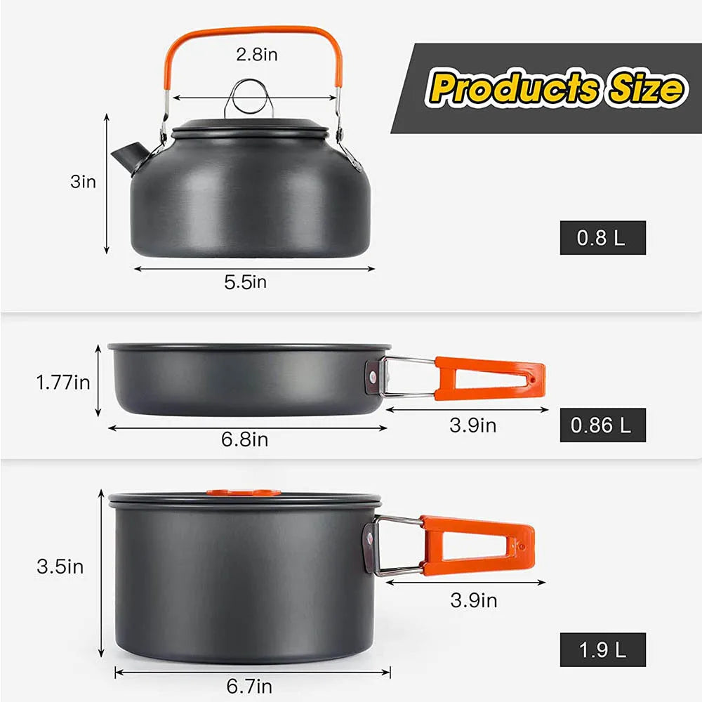 Camping Cooking Set Outdoor Aluminum Lightweight Equipment Camping Cookware Kit For Traveling Trekking Hiking Supplies