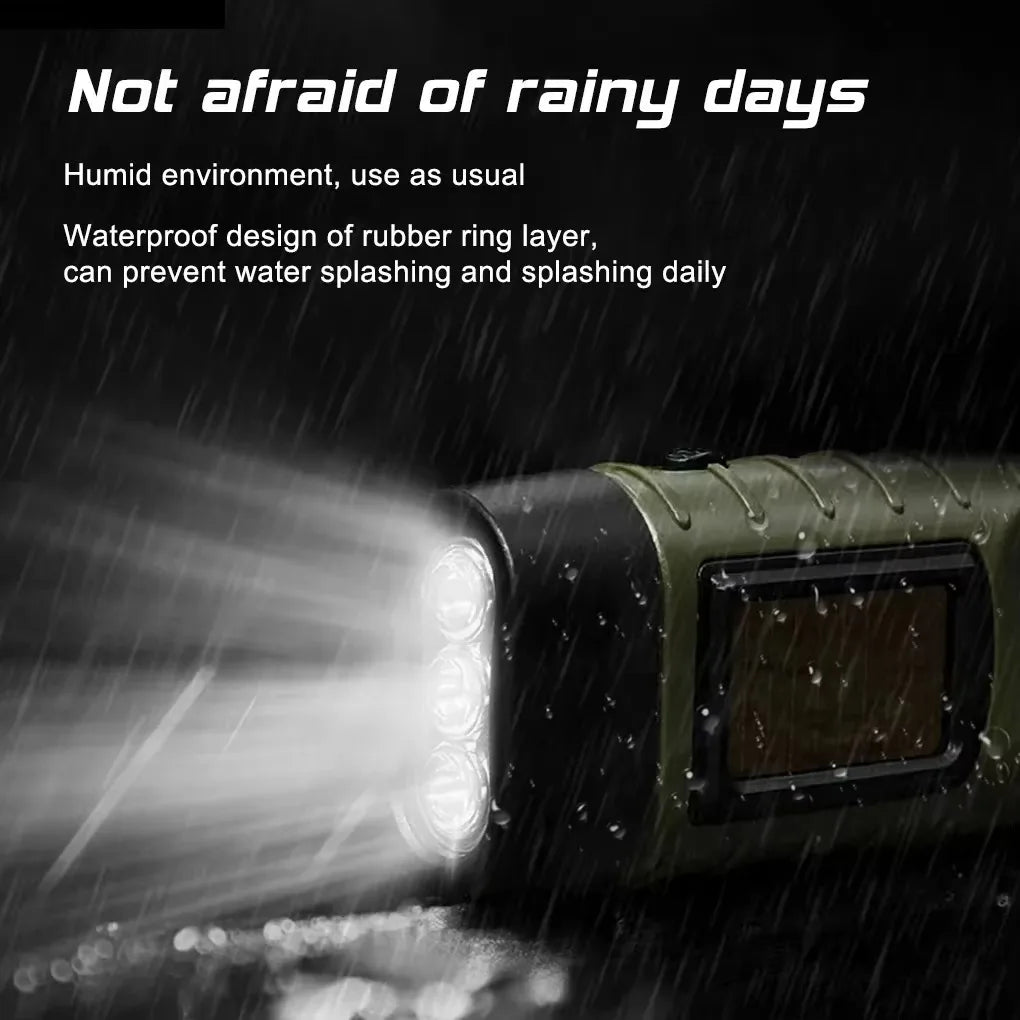 Portable LED Flashlight Hand Crank Dynamo Torch Lantern Professional Solar Power Tent Light for Outdoor Camping Mountaineering