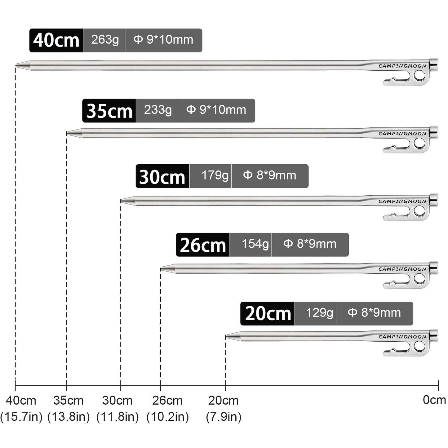 Campingmoon  Heavy Duty Steel Tent Stakes Pegs with Hook and Hole Design for Outdoor Backpacking Camping Tent Canopy