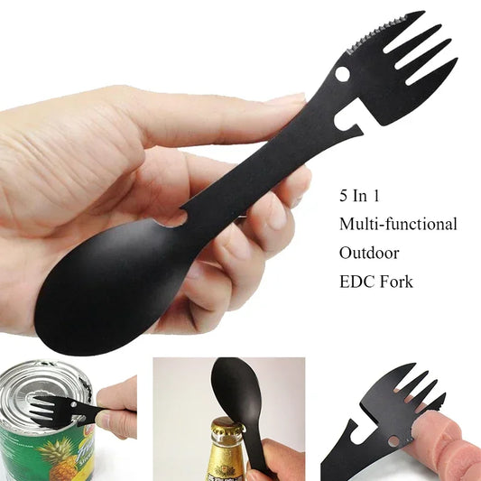 Outdoor Survival Tools 5 in 1 Camping Multi-functional EDC Kit Practical Fork Knife Spoon Bottle/Can Opener camping gear