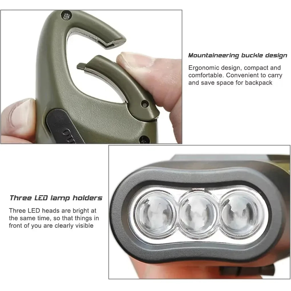 Portable LED Flashlight Hand Crank Dynamo Torch Lantern Professional Solar Power Tent Light for Outdoor Camping Mountaineering