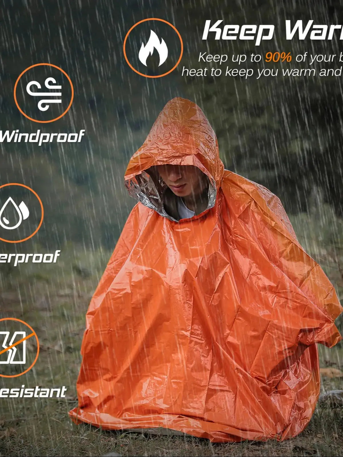 Emergency Rain Poncho Thermal Blanket Poncho Weather Proof Outdoor Survival Camping Gear Survival Gadgets