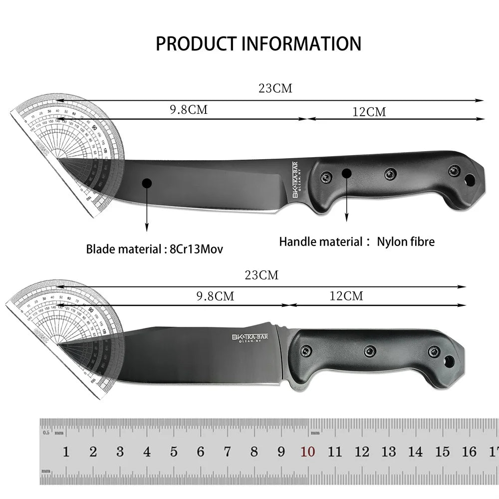 KA-BAR BK7/BK5 All Black Large Fixed Blade Knife 8Cr13Mov Blade Black GFN Handle Combat Utility Outdoor Military Survival Gear