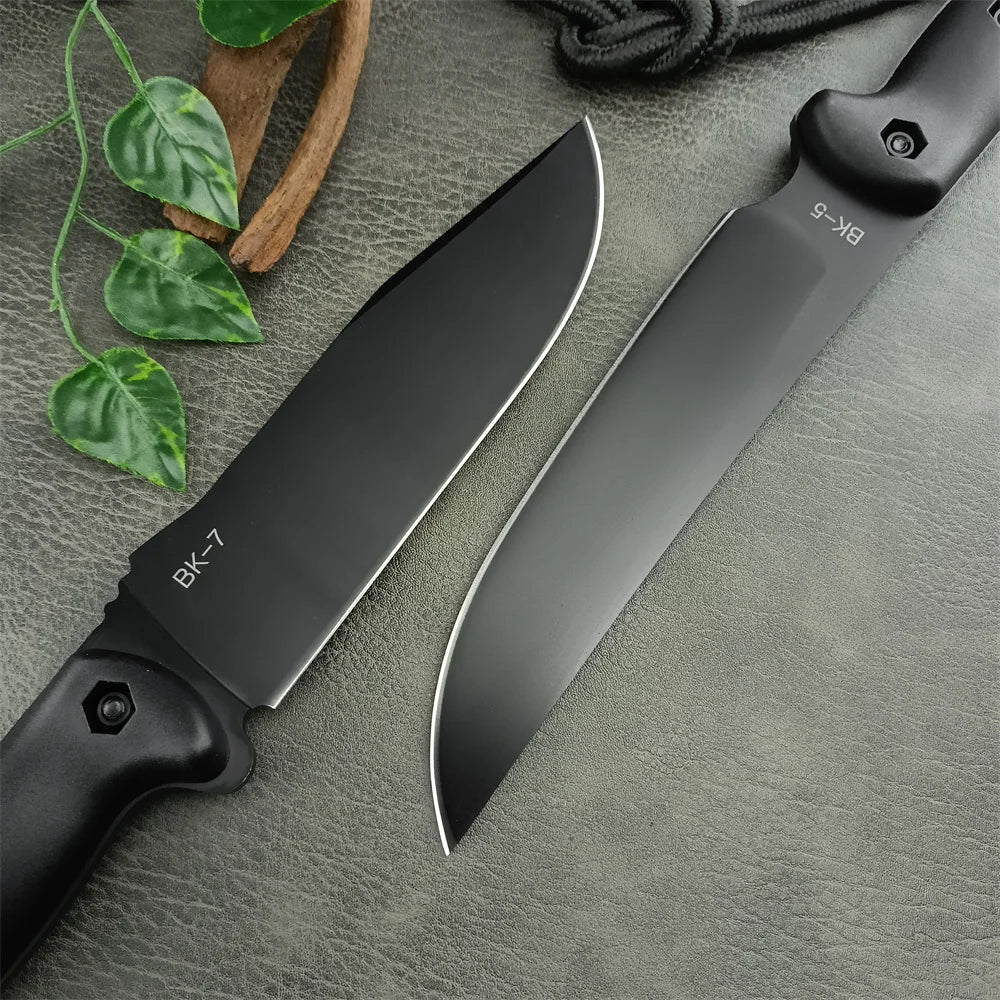 KA-BAR BK7/BK5 All Black Large Fixed Blade Knife 8Cr13Mov Blade Black GFN Handle Combat Utility Outdoor Military Survival Gear