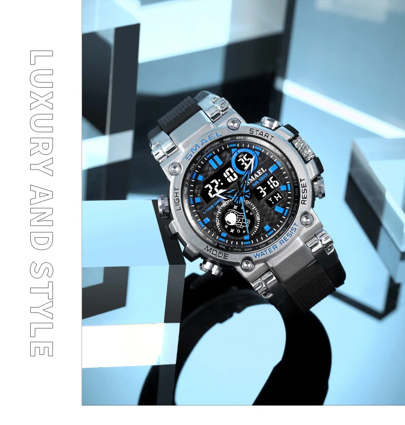 Tactical Digital Large dial Multi functional Alloy Dual Display Waterproof Men's Sports Electronic Watch