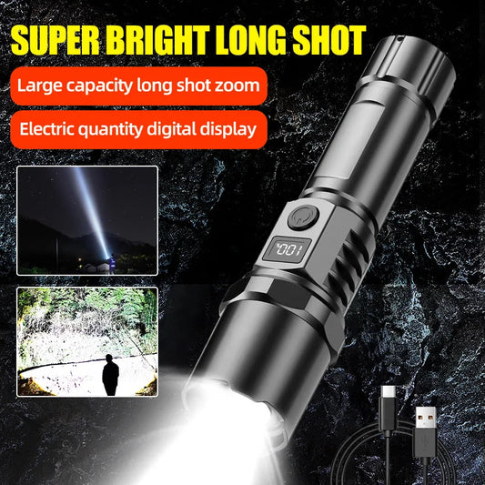 Multi-Functional Outdoor Bright LED RemoteTelescopic Zoom Flashlight, Plastic USB Rechargeable Flashlight