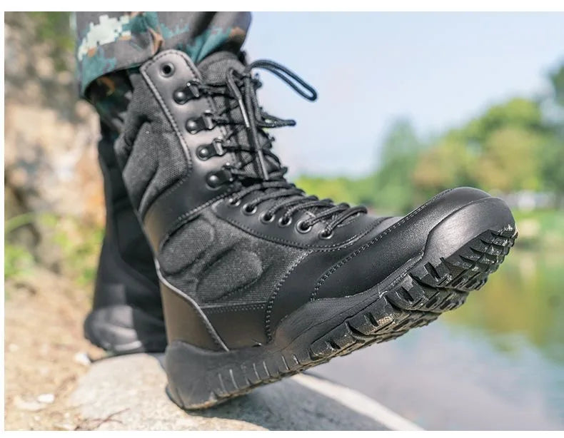 LAHORS Lightweight Cowhide Leather Tactical Boots Men's Boots Desert Combat Boots Outdoor Hiking Boots Ankle Shoes Men