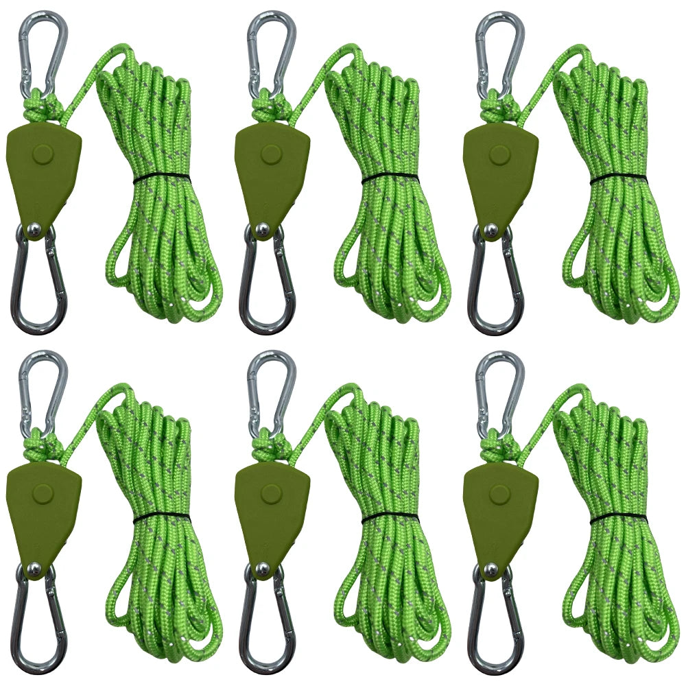 6Pcs 4mm Camping Tent Tie Down Rope Tightener Fastening Wind Rope Buckle Pulley Ratchet Hangers Awning Rope Hook Tie Down Strap