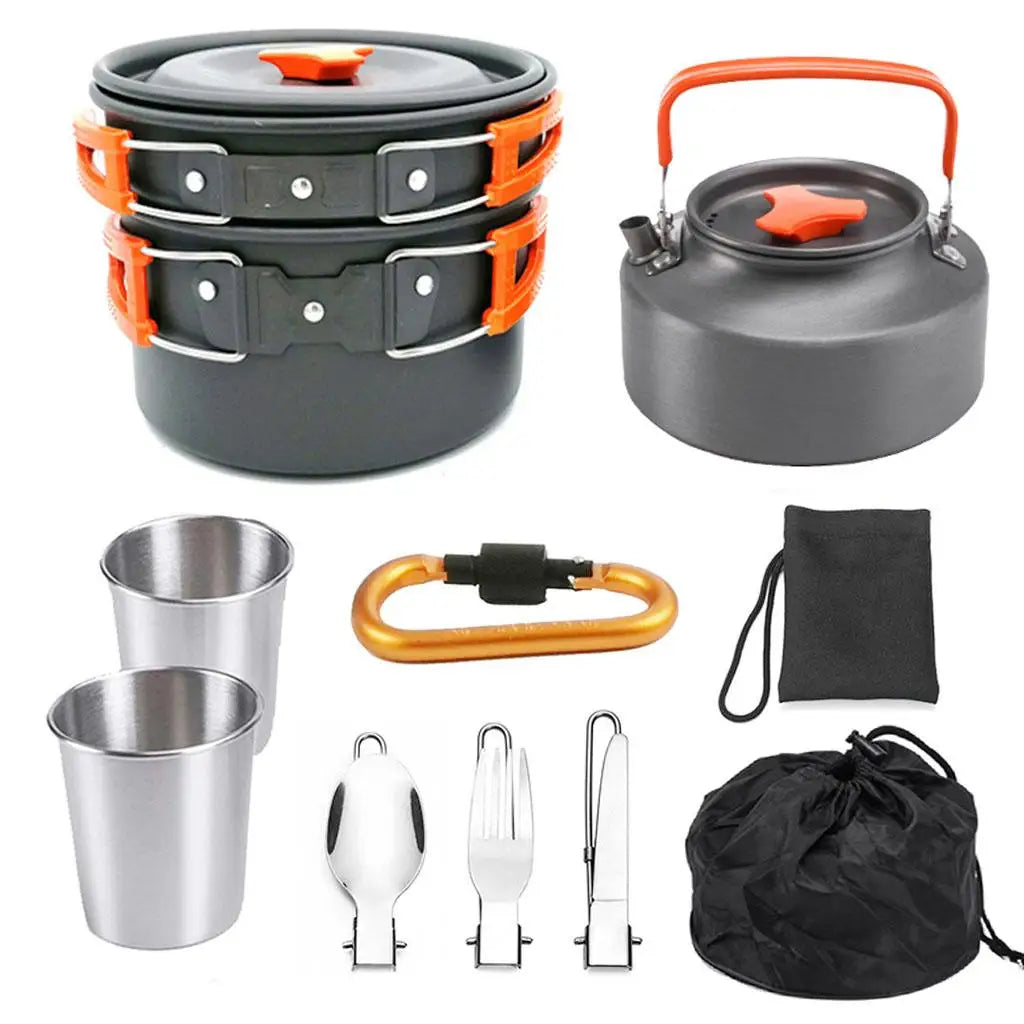 Camping Cookware Mess Kit Backpacking Gear & Hiking Outdoor Cooking Equipment , Lightweight, Compact, Durable pot pan Kettle