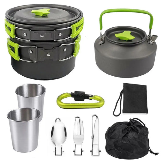 Camping Cookware Mess Kit Backpacking Gear & Hiking Outdoor Cooking Equipment , Lightweight, Compact, Durable pot pan Kettle