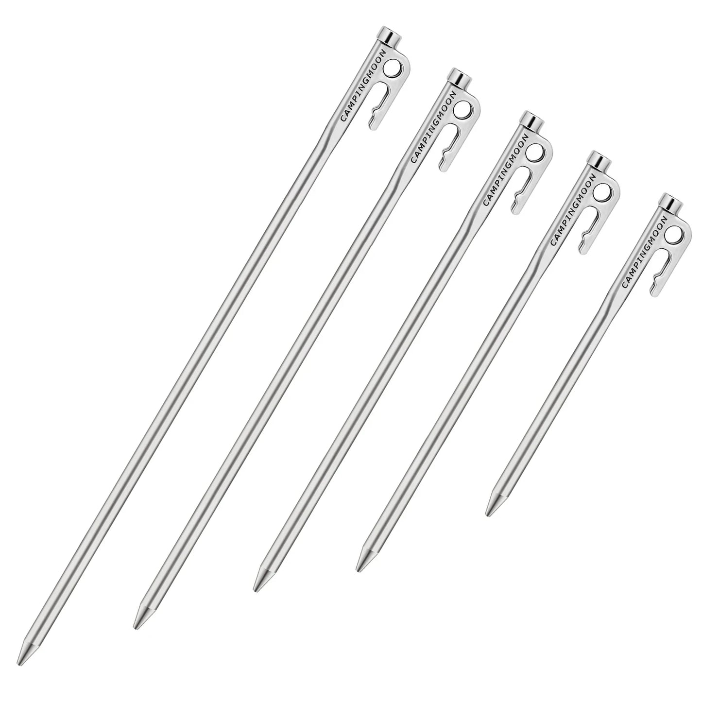 Campingmoon  Heavy Duty Steel Tent Stakes Pegs with Hook and Hole Design for Outdoor Backpacking Camping Tent Canopy