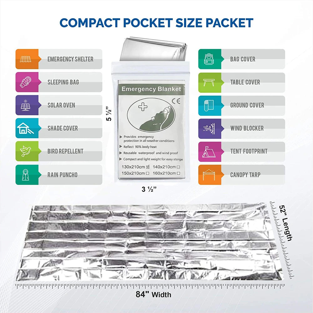 Survival Emergency Mylar Thermal Blanket Foil Space Blanket for NASA Body Warmer Outdoor First Aid Camping Gear Hiking Travel