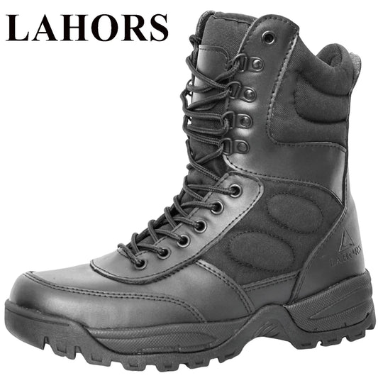 LAHORS Lightweight Cowhide Leather Tactical Boots Men's Boots Desert Combat Boots Outdoor Hiking Boots Ankle Shoes Men