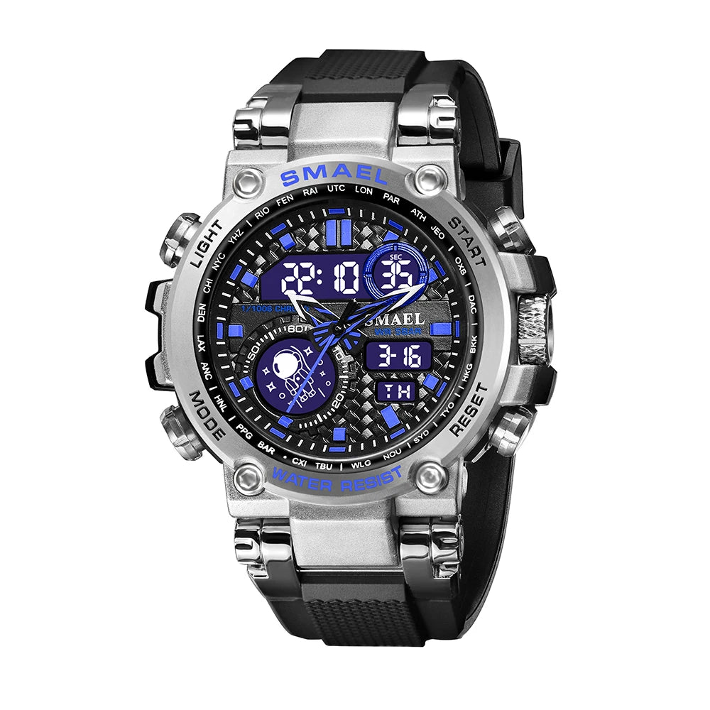 Tactical Digital Large dial Multi functional Alloy Dual Display Waterproof Men's Sports Electronic Watch