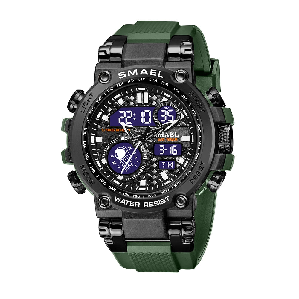 Tactical Digital Large dial Multi functional Alloy Dual Display Waterproof Men's Sports Electronic Watch